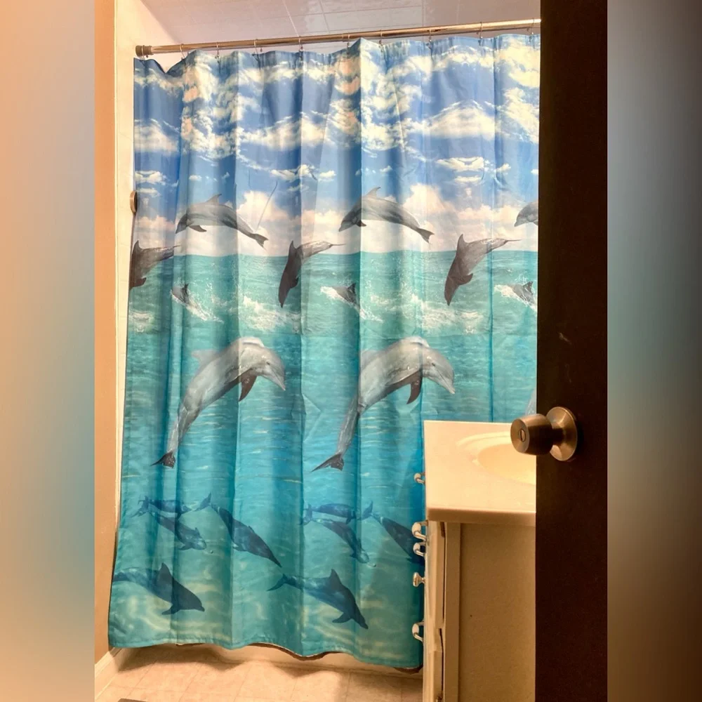 Dolphin Ocean Print Shower Curtain - Picture 3 of 6